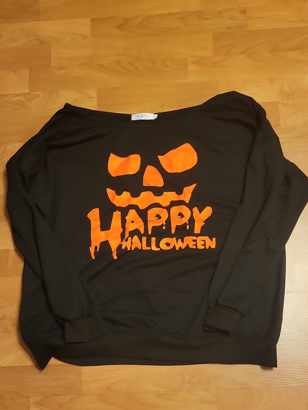 Black Halloween Sweatshirt with Orange Pumpkin Graphic Off Shoulder Sz 2xl